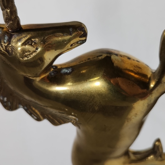 Vintage Solid Brass Prancing Unicorn Figurine Statuette 6" - Picture 8 of 10
